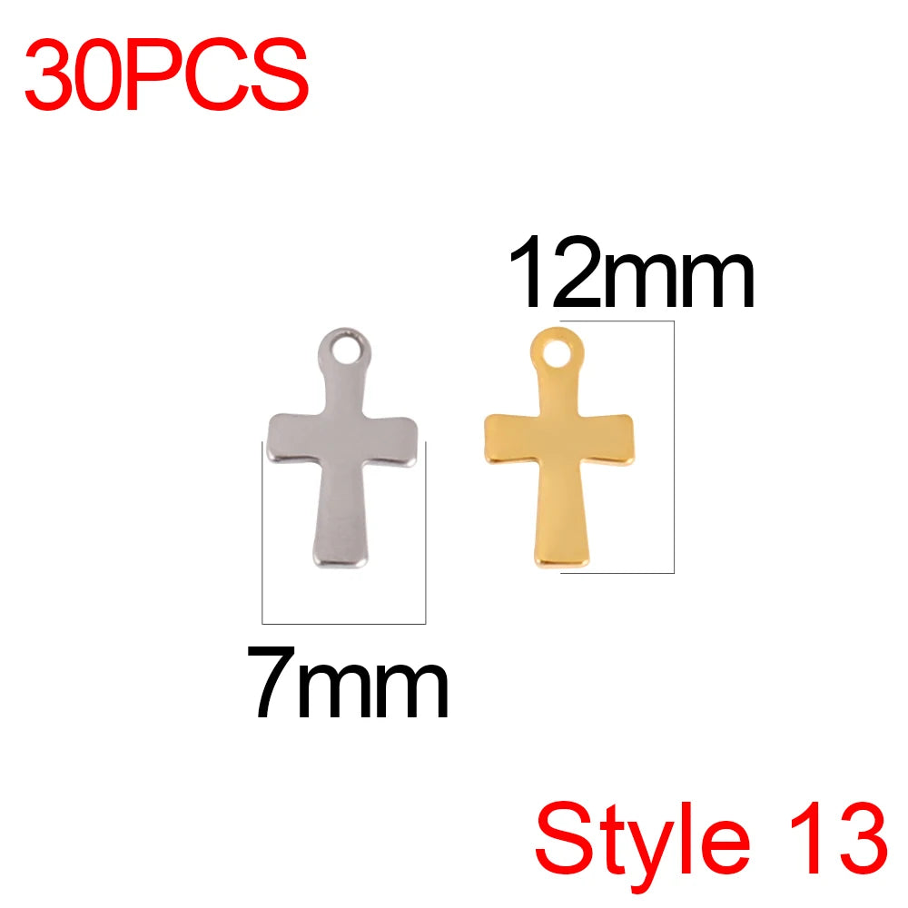 30pcs/Lot Stainless Steel Charm Cross Charms for Jewelry Making Supplies Crosses Pendants Connector DIY Accessories Bracelet