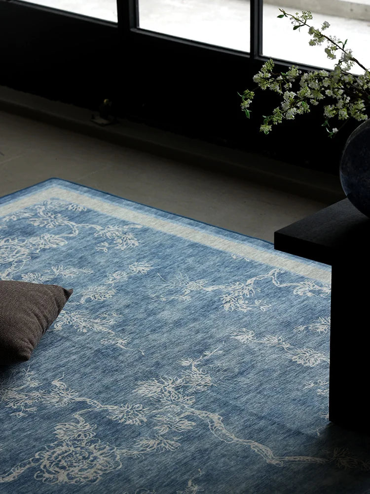 New Chinese Style Carpet Living Room Bedroom Sofa Carpets Retro Luxury Machine Washable Rugs Blue Bohemian Decorative Rug Tapete