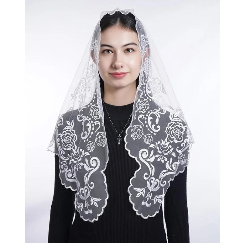 Women Head Covering Bridal Wedding Embroidery Catholic Church Veil