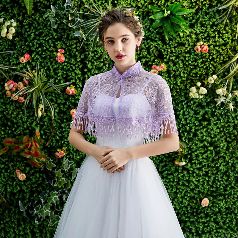Bride wedding shawl colorful dress with tulle spring and summer thin etiquette shoulder yarn collar multi-color women's cloak