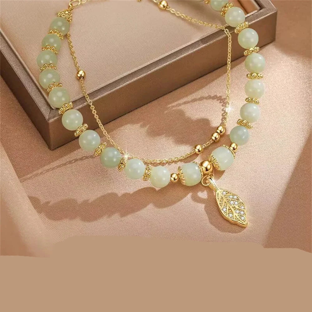 Natural Hetian Jasper Gold Color Branch Jade Leaves Bracelet Exquisite Sexy Young Girls Fashion Jewelry Best Selling Holiday Gif