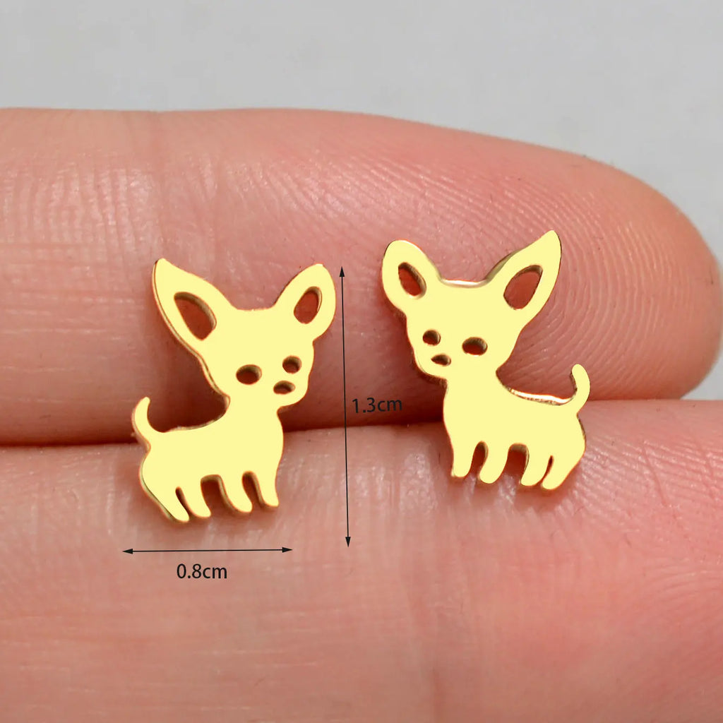Minimalist Stainless Steel Earings Mini Heart Star Geometric Stud Earrings For Women Cute Cat Dog Flower Leaf Earrings Jewelry