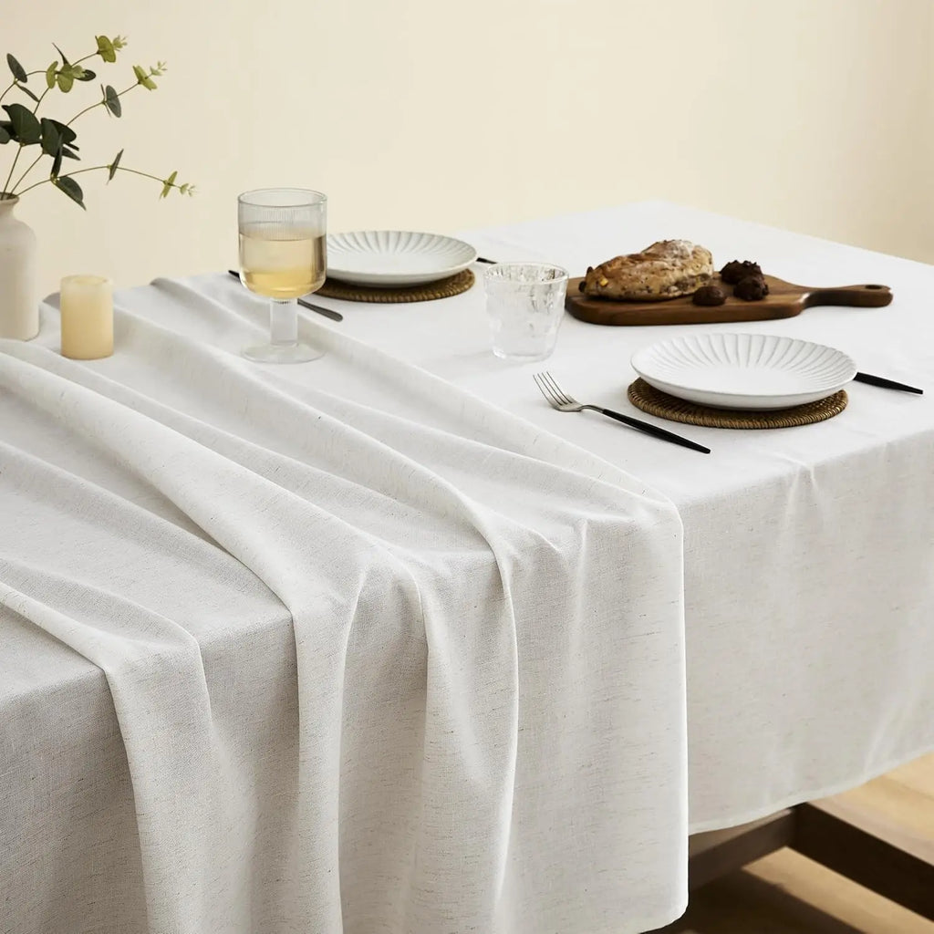 Cream Tablecloth for Rectangle Table Linen Cotton Blend Burlap Kitchen Dining Oblong Table Cloth County Neutral Decoration