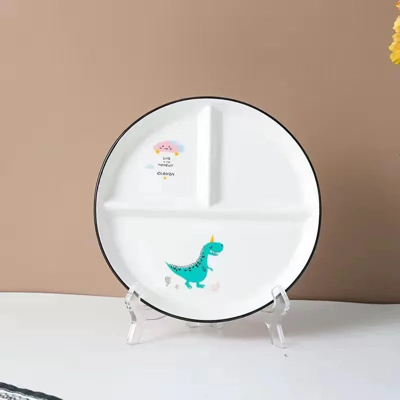 Ceramic Plate Cartoon Fat-reducing Sub-plate, Sub-plate, Household Dish Plate, Three-plate Breakfast Plate, Tableware Gift Set