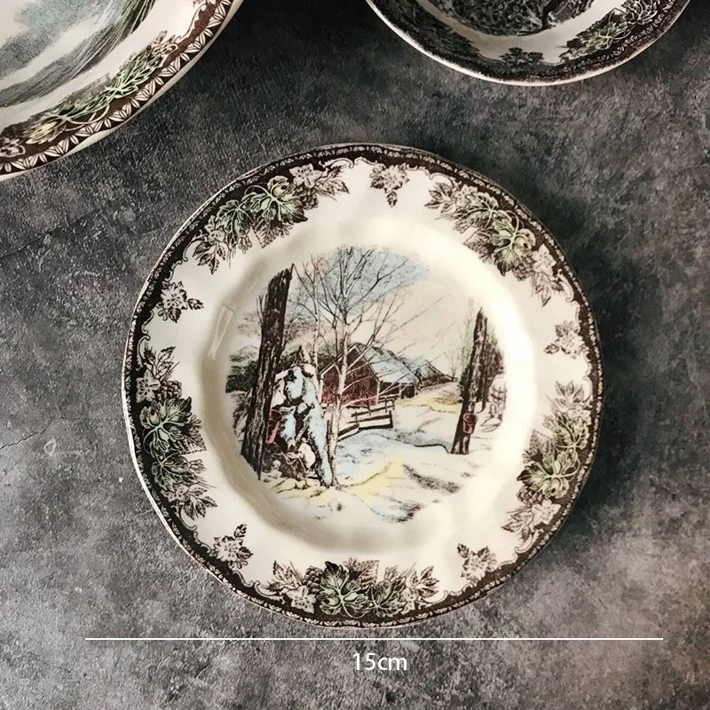 Creative Ceramic Plate Manor Painting Decorative Home Afternoon Tea Dessert Dish European Western Restaurant Fruit Salad Plates