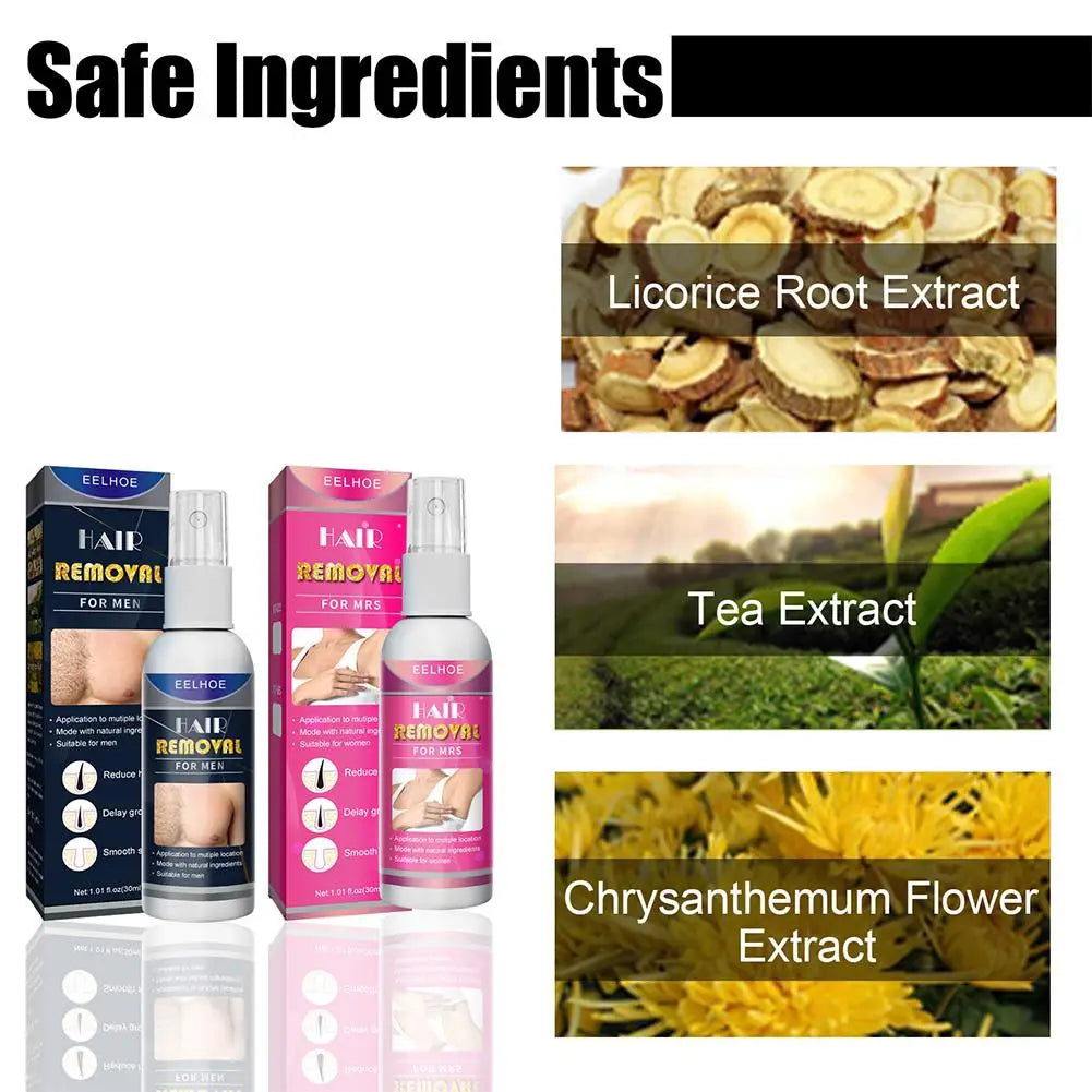 30ml Powerful Hair Removal Spray Super Natural Painless Permanent Hair Remover for Women Men Whole Body Depilatory Cream