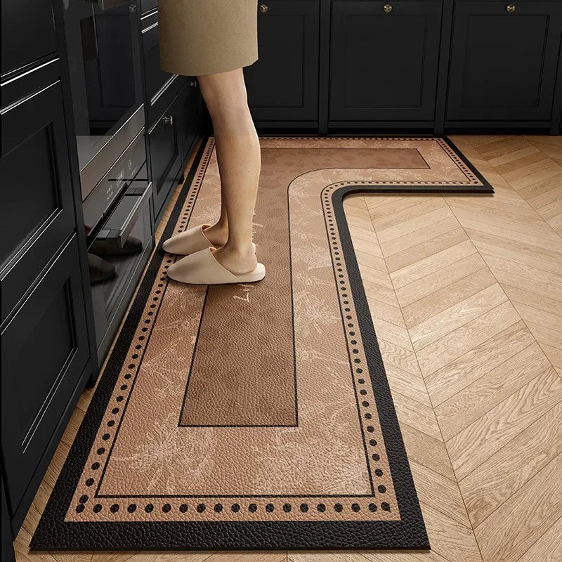 Kitchen Carpet L-shape Rug Brown Retro Waterproof Dirt-resistant Floor Mat Light Luxury Floral Anti-Slip Foot Mats Ковер Tapis
