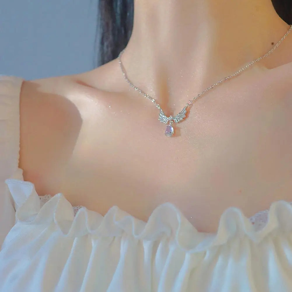 Angel Wings Necklace Ladies Girl Simple Y2K Blue Zircon Love Elegant Necklace Women Jewelry Chain Choker Jewelry