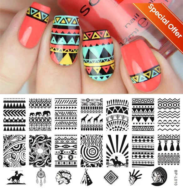 BORN PRETTY Stamping Plates Nail Art Templates Flower Natural Animal French Tips  DIY Nail Design Image Stencil Tool Manicure