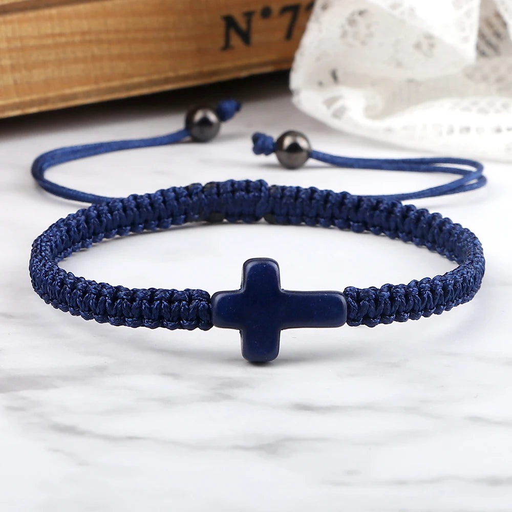 Simple Cross Prayer Bracelets Handmade Black White Braided Rope Couple Bracelets Men Women Fitness Wrap Wristbands Jewelry Gifts