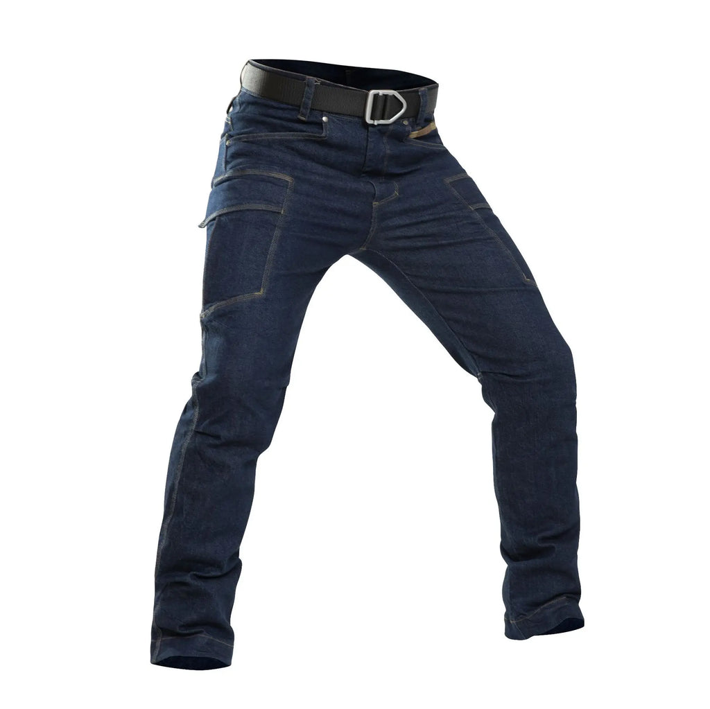 Men's Tactical Jeans Military Denim Cargo Pants Multi-pocket Elastic Casual  Work Trousers Outdoor Combat Training Hiking Pants