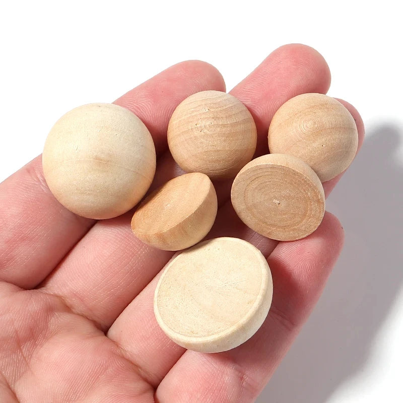 1-100pcs Half Wood Balls 10/12/15/18/20/25~80mm Natural Wooden Bead Ball Flatback Cabochon For Jewelry Making DIY Paitning Craft