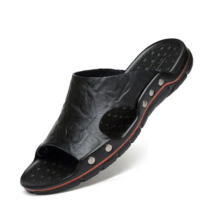 Summer High-quality Leather Slippers  New Men's Sandals  Soft Outdoor Slippers  Comfortable Beach Sandals Outdoor Men's Shoes