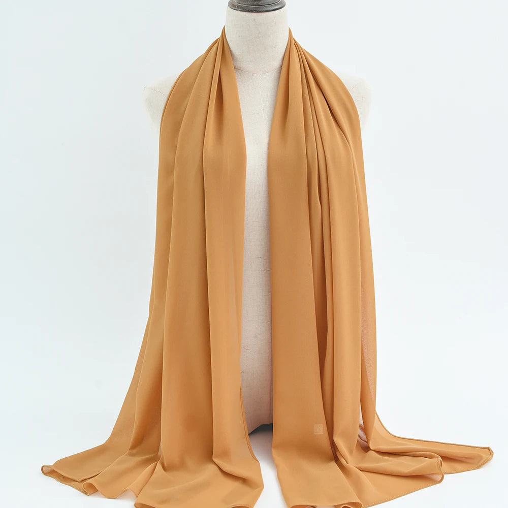 Fashion Pearl Chiffon Hijab Shawls Of Muslim Women Solid Color Head Wraps Scarf For Ladies