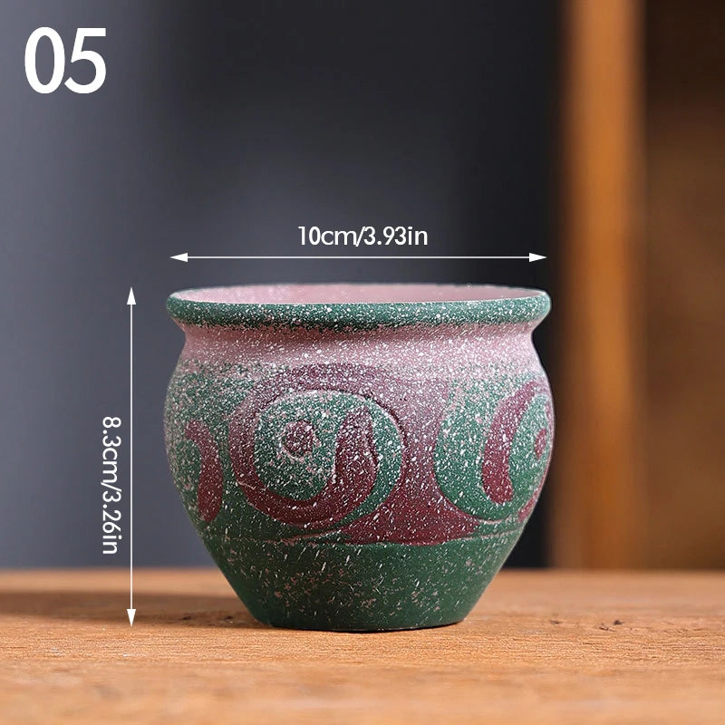 Mediterranean Style Flower Pot Retro Red Pottery Flower Pots Vintage Printed Creative Ceramic Succulent Planters Indoor Outdoor