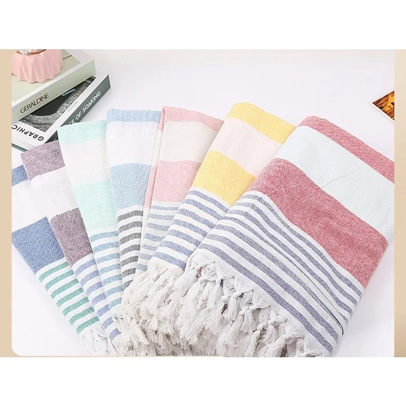 Cotton and Linen Striped Quick-drying Shawl European and American Popular Yarn-dyed Cotton Turkish Beach Towel with Tassels
