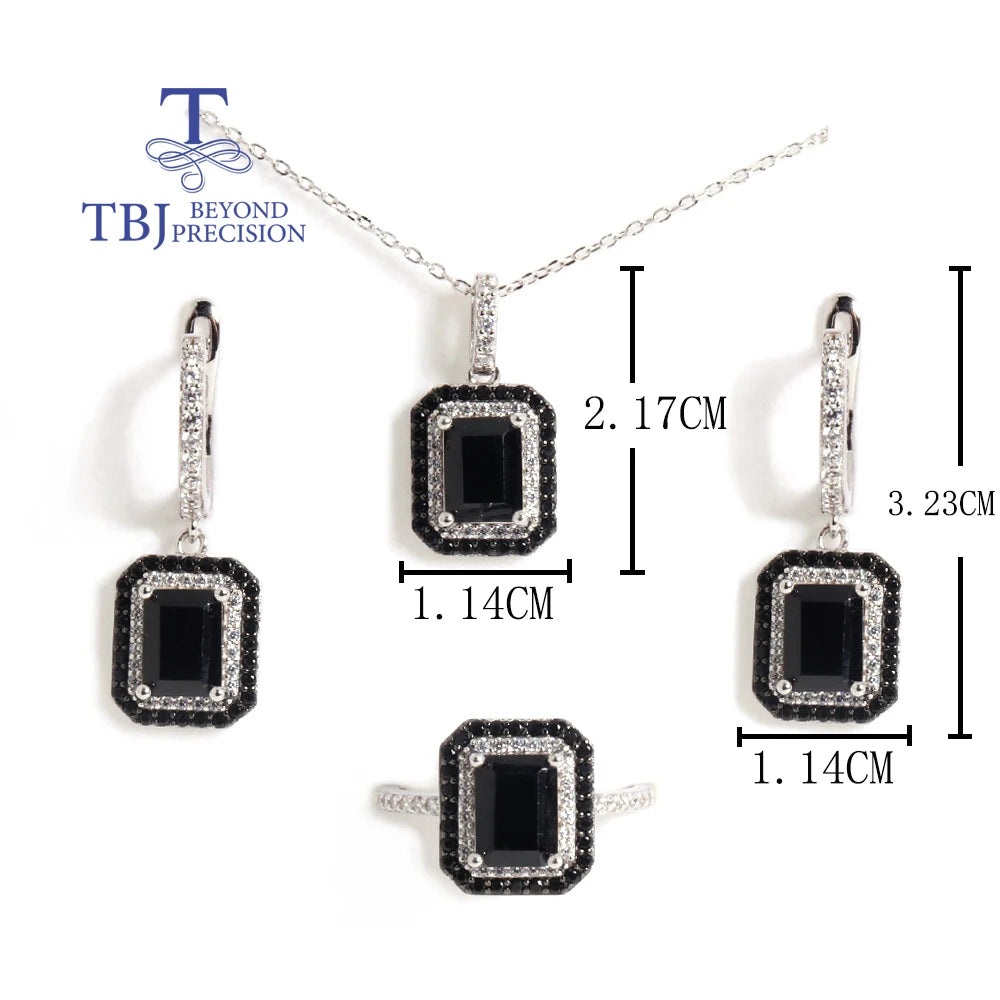Mysterious noble natural black spinel ring Earrings Necklace Jewelry set 925 sterling silver precious gems women's fine jewelry