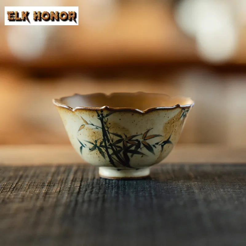 45ml Ancient Kilns Change Ceramic Tea Bowl Pure Hand-painted Blue Bamboo Petals Tea Cup Ladies' Master Cup Chazhan Tea Set Gift