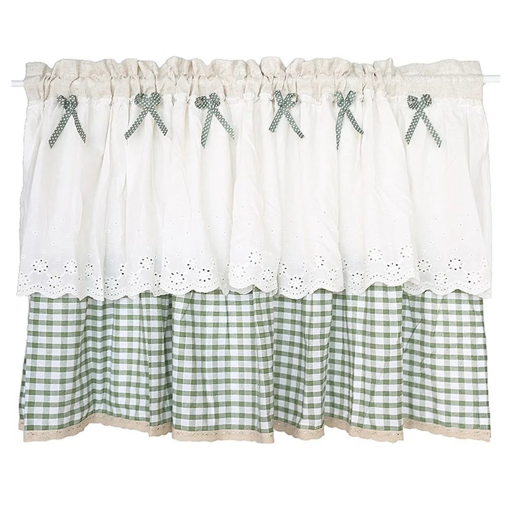 Clochef-plaid linen curtains for kitchen, short curtains with pocket and pocket, small window treatment, living room, 1pc