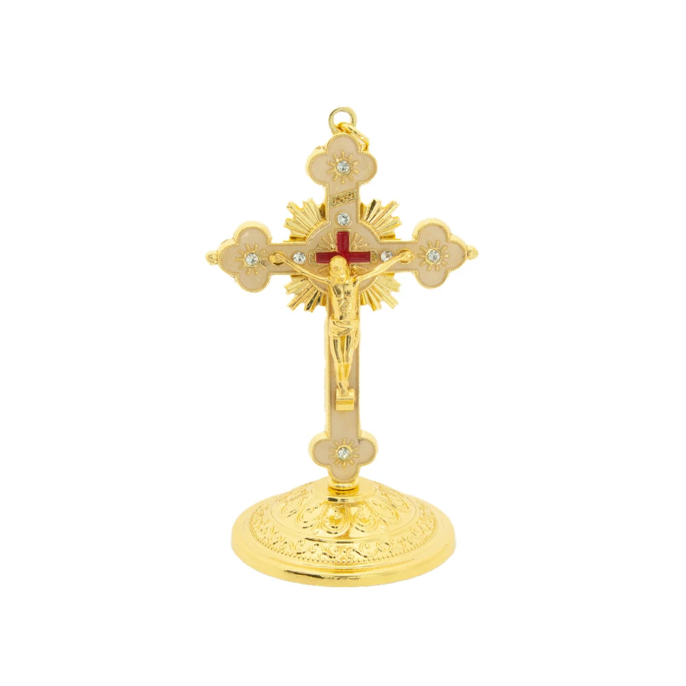 Catholic Cross, Metal Standing Cross Crucifixion Cross Religious Tabletop Decoration Gift for Faithful