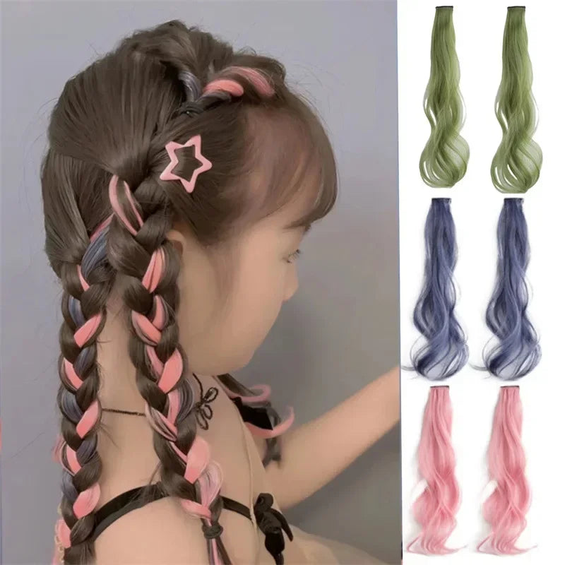 1 Piece Candy Color Girl Wig Hair Clip for Kids Sweet Cool  Invisible Seamless Natural Hanging Ears Hair Dyeing Wig Headwear