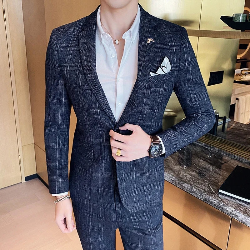 2025 Suit (Blazer+ Pants) Men's Fashion Hosts British Style Work Business Wedding Casual Art Style Elegant Gentleman Suit M-5XL