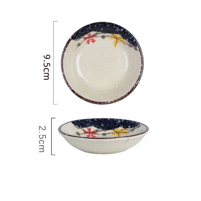 Ceramic Season Dish Japanese Flower Bird Pattern Porcelain Taste Plate Round Small Plate Dipping Saucer Dish Kitchen Tableware