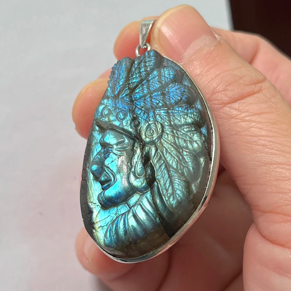 Gem Pendant Natural Stone Irregular Shape Bead Purple Blue Labradorite Necklace Pendant for Women Men Jewelry Gift 1Pcs