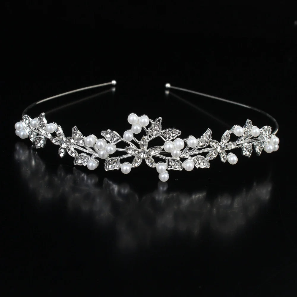 Bride Pearl Crown Headband Diamond Hair Accessories Alloy Rhinestone Princess Wedding Headband Bridal Headpieces Bride Crowns