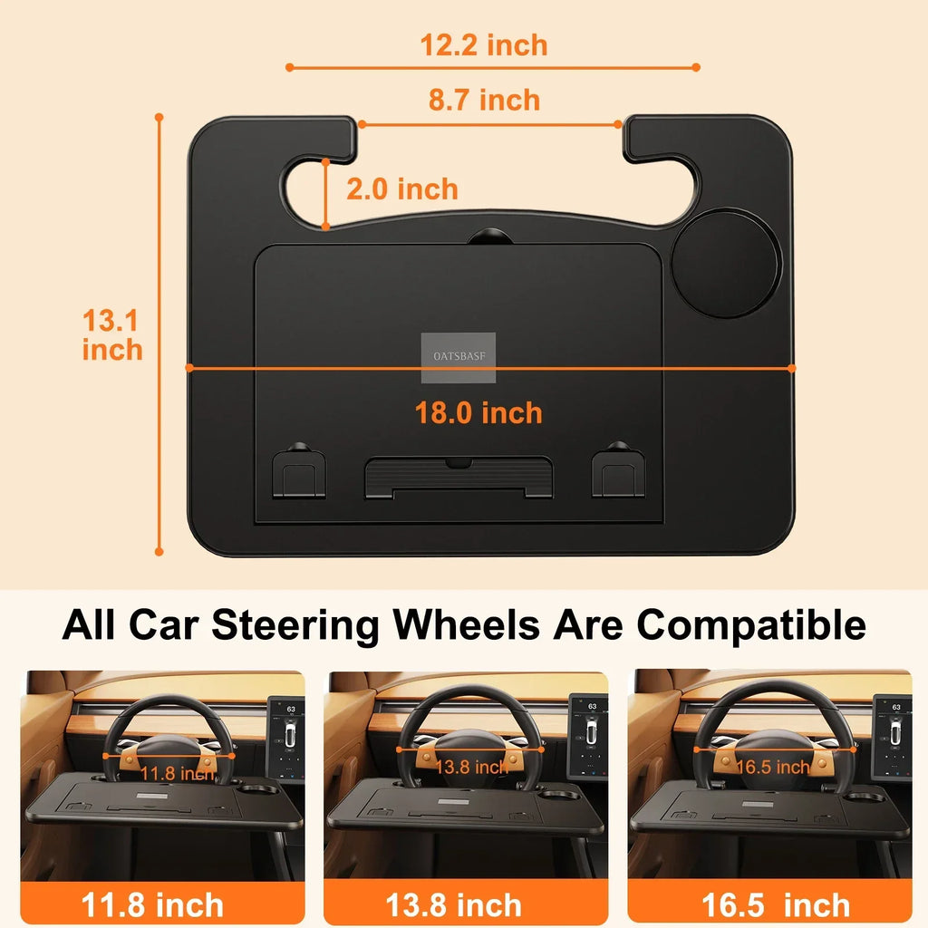 Hipacool Adjustable Car Laptop Computer Desk Mount Stand Car Steering Wheel Portable Foldable Tray Board Table for Work Eat Read