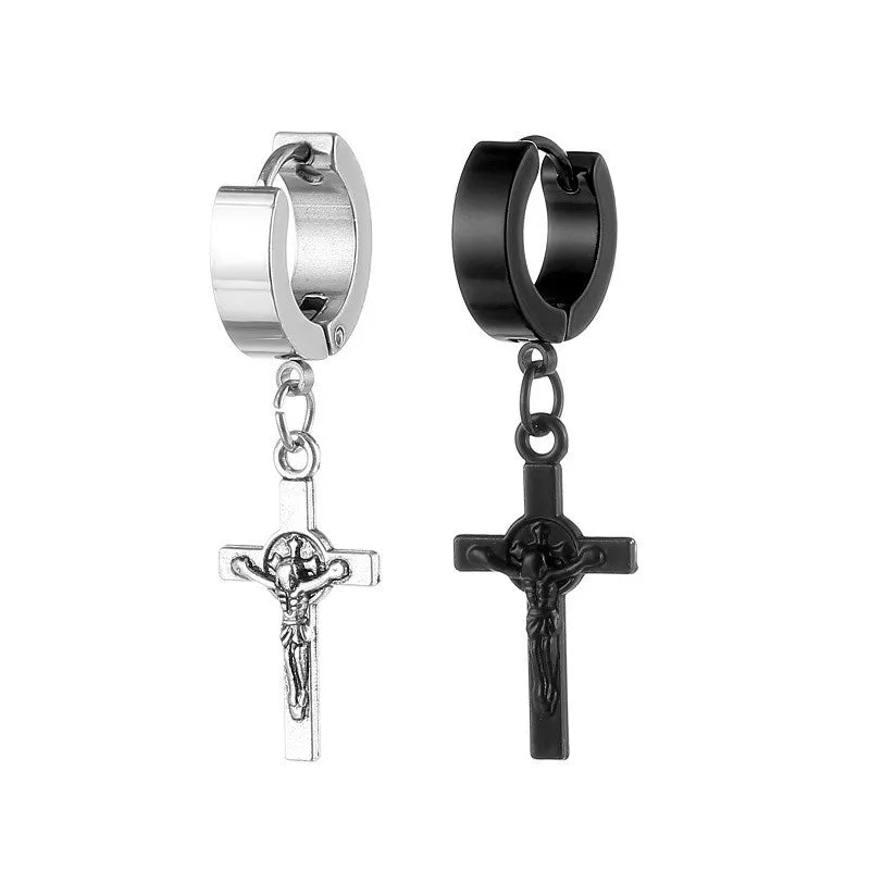 Classic Simple Cross Pendant Earrings Stainless Steel Fashion Vintage Geometric Stud Ear Jewelry Party Gifts For Women Men