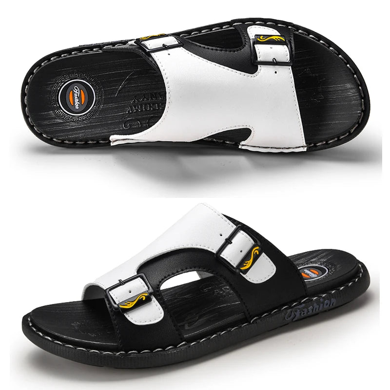 Men's Slippers Summer Leather Sandals New Non-slip Wear-resistant Beach Shoes Leather Sandals Casual Sandals Slippers Slides Men
