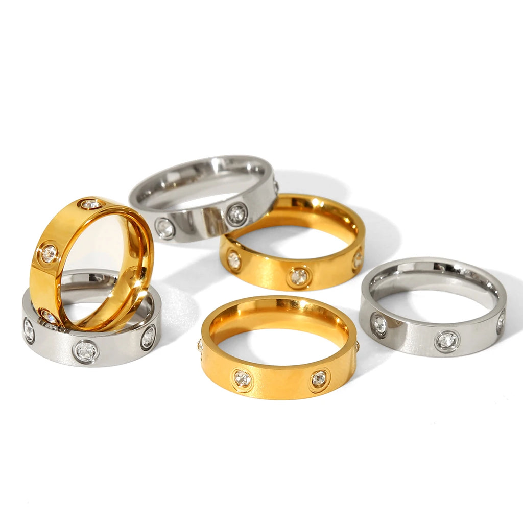 Minimalist Korean Stainless Steel Ring For Woman Man Cubic Zirconia Simple Round Circle Ladies Wedding Engagement Jewellery Gift