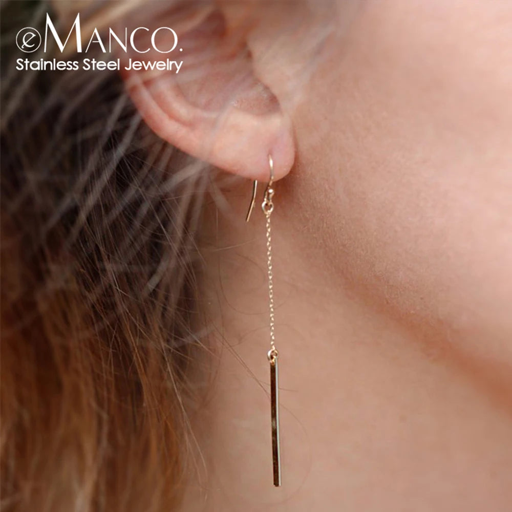 e-Manco Trendy Long Earrings for Women Korean Drop Dangle Earrings Minimalist Fish Hoop Earrings Fashion Jewelry