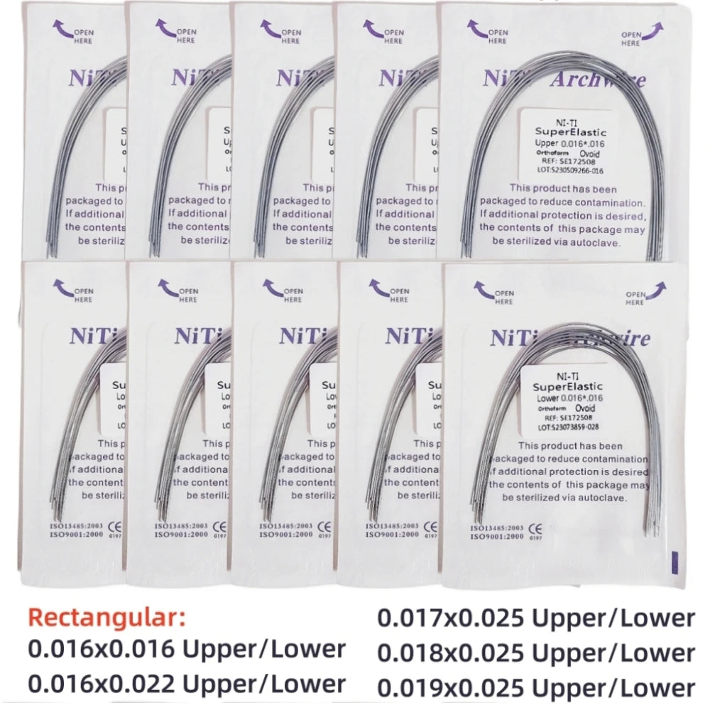10pcs Dental Orthodontic Arch Wires Niti Archwires Natural/Ovoid Form Round/Rectangular Shape Upper Lower for Braces