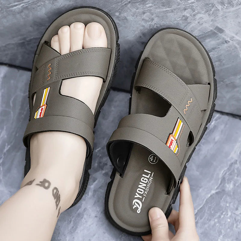 2025 Summer Home Two Wear Slippers Beach Shoes Outdoor Flip-flops Imitation Leather Sandals