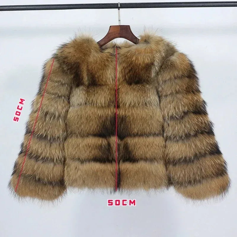 2024 Real Fox Fur Coat Winter Jacket Women Natural Fox Fur Raccoon Outerwear O-neck Thick Warm Luxury Female Plus Size