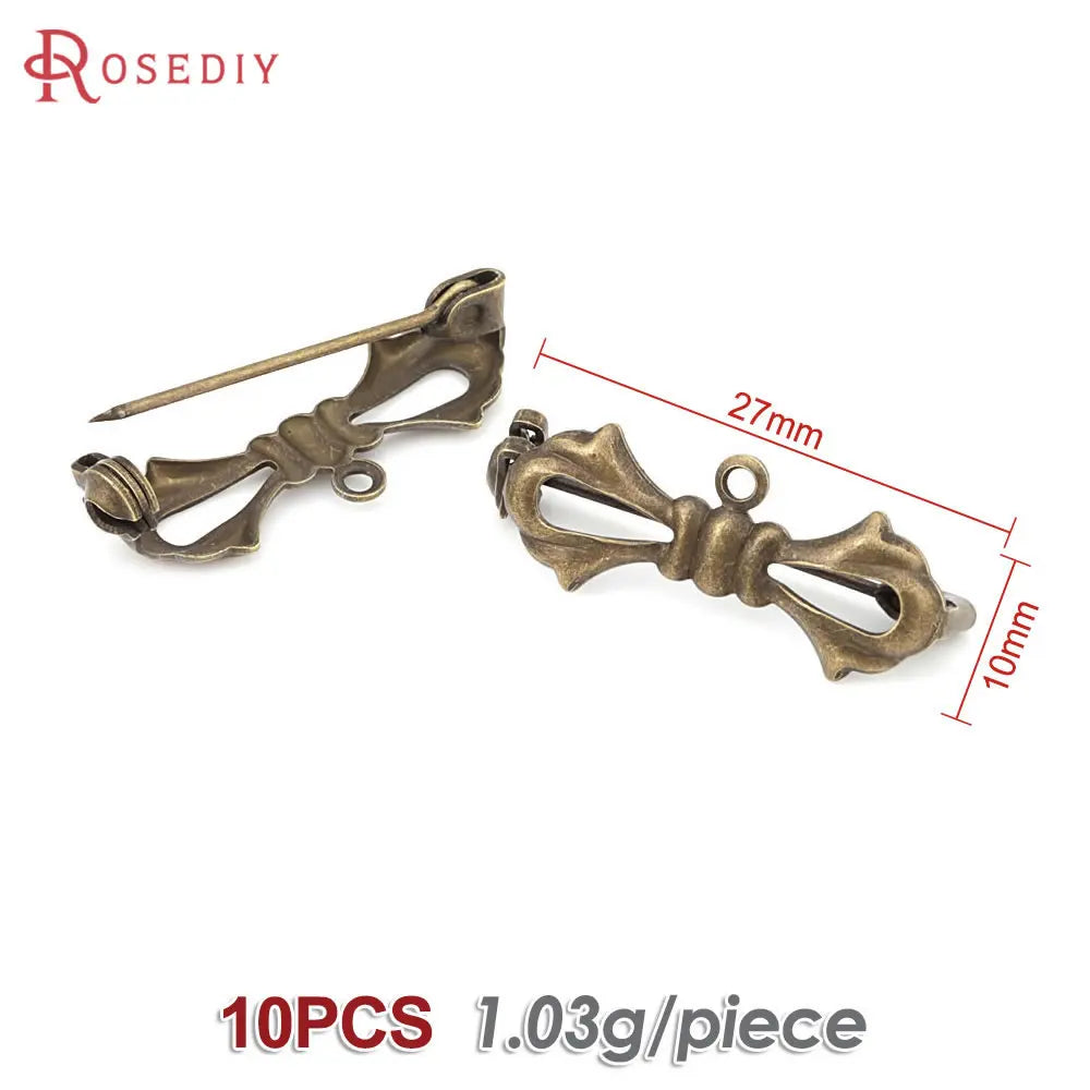 10PCS Antique Bronze Brass Bow Shape Brooch Pins High Quality Diy Jewelry Making Supplies Brooch Accessories for Women