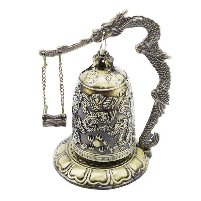 Exquisite Antique Home Decoration Zinc Alloy Vintage Style Bronze Slot Dragon Carved Buddhist Bell Chinese Geomantic Artware 1PC