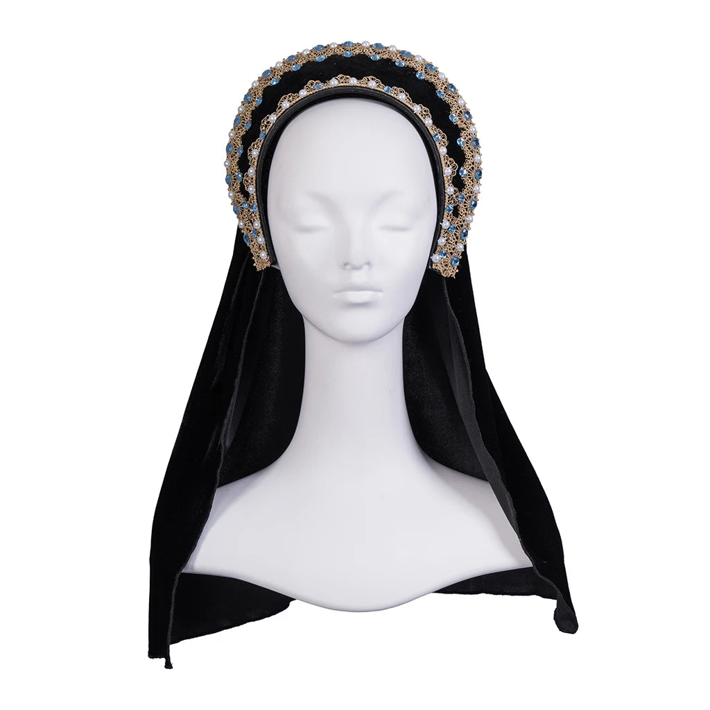 Renaissance Tudor Crown Cap Anne Boleyn Cosplay Costume Accessories Medieval Headband Coronet Headgear for Women Queen