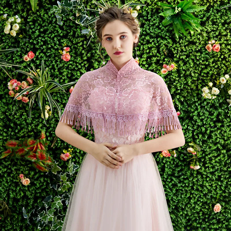 Bride wedding shawl colorful dress with tulle spring and summer thin etiquette shoulder yarn collar multi-color women's cloak
