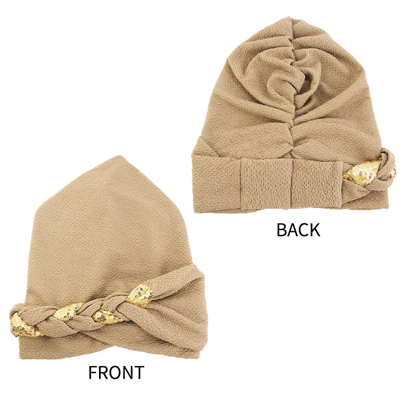 New African Headband Turban Cap Muslim Fried Dough Twists Braid Head Cap Islamic Chemo Hair Care Hats Beanie Headscarf
