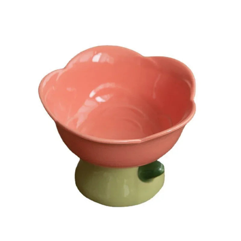 Cute Ceramic Cat Bowl Non-slip Flower Shape New High Foot Dogs Puppy Feeder Feeding Food Water Elevated Raised Dish Pet Supplies