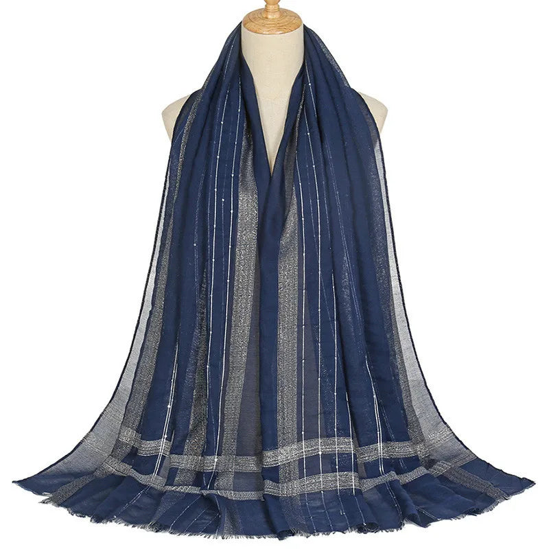 Plain Lurex Glitter Sequin Striped 100% Polyester Fringe Shawl Scarf Lady High Quality Wrap Pashmina Stole Bufandas Muslim Hijab