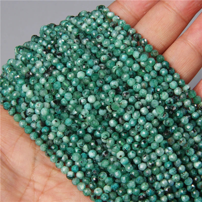 Micro Faceted Bead Natural Stone Beads Facted Green Emeralded 2 3 mm Spacer Loose Beads for Jewelry Making Necklace DIY Bracelet