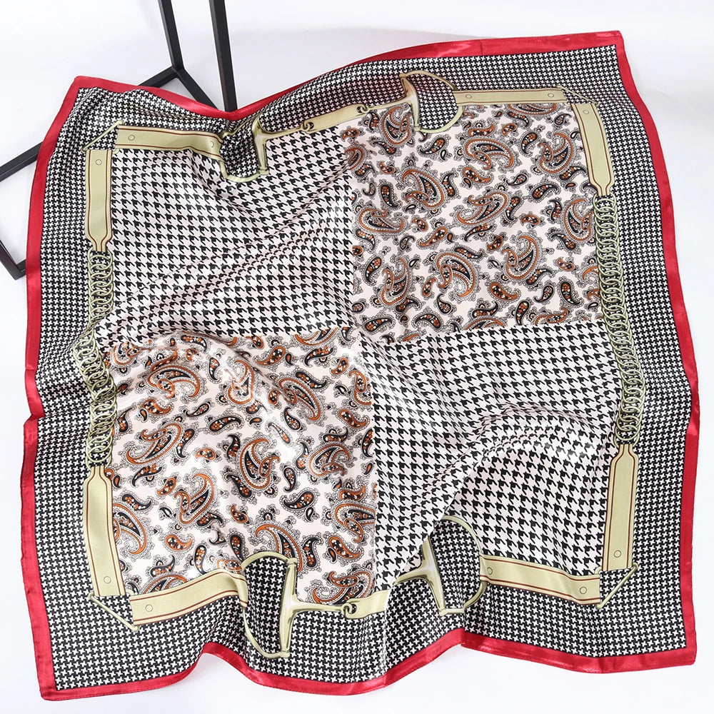 Silk Head Scarf Women Luxury Fashion Hair Scarve Summer Foulard Femme Satin Shawl Kerchief 90cm Square Headscarf Bandana Cheveux