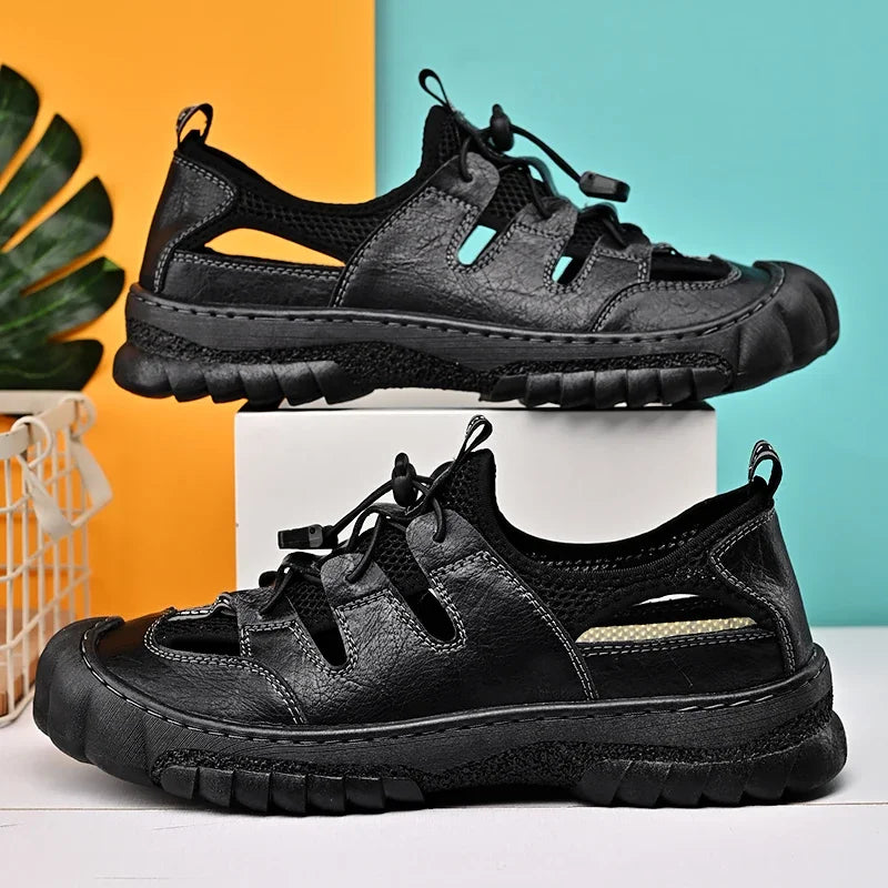 2025 Summer Men Sandals Genuine Leather Mens Casual Shoes Outdoor Men Leather Sandals for Men Beach Shoes Roman mens Shoes