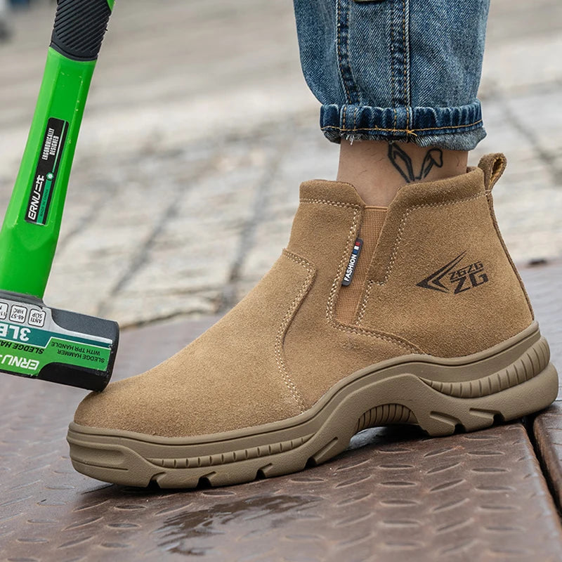 2025 Quality Leather Boots Men Safety Shoes Waterproof Work Boots Safety Steel Toe Shoes Men Puncture-Proof Indestructible Shoes
