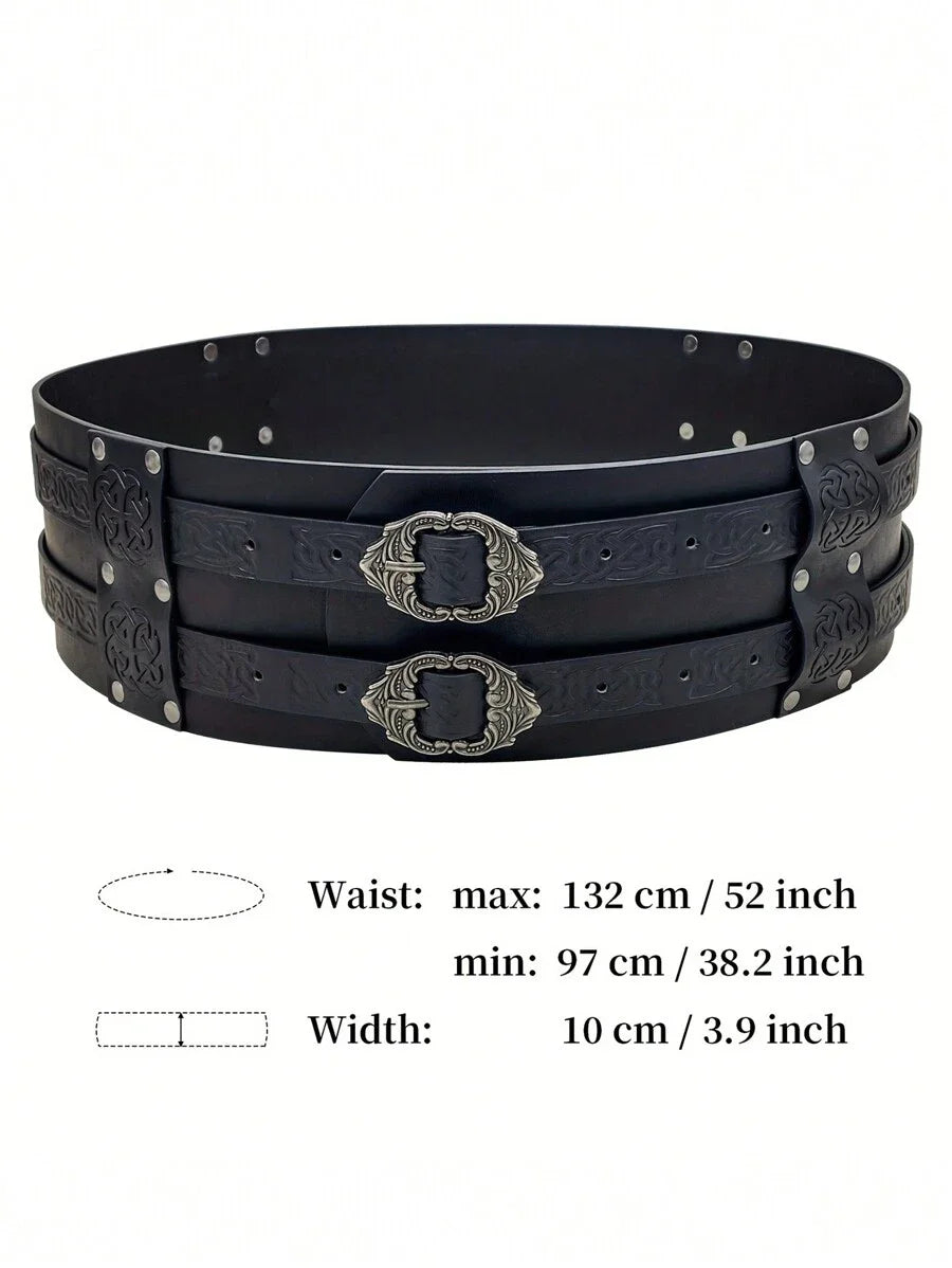 Renaissance Viking Embossed Wide Belt Medieval Faux Leather Armor Belt Medieval Wide Belt for Men PU Leather Costume Accessory