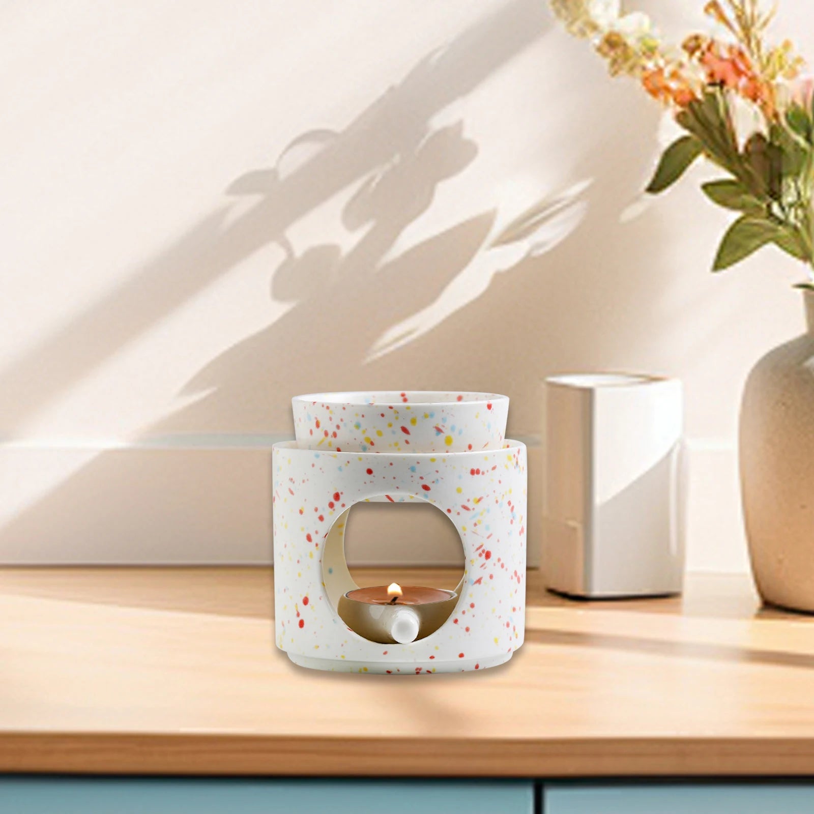 Ceramic Essential Oil Burner Incense Burner Holder Multifunctional Candlestick Tealight Candle Holder Home Office Bedroom Decor